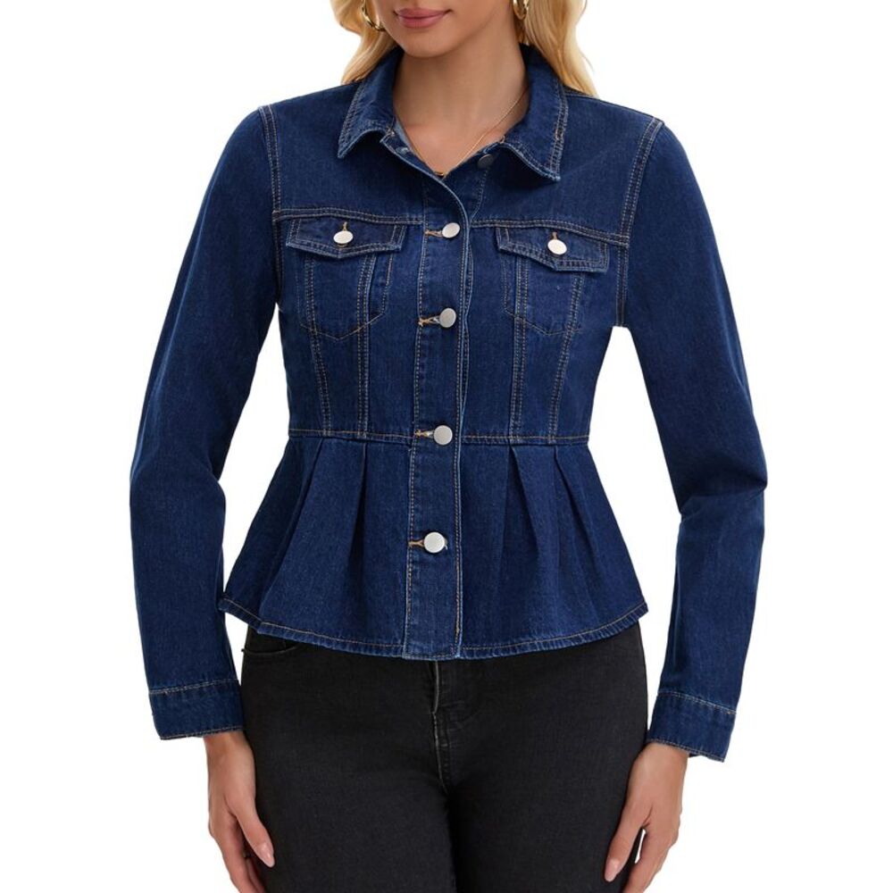 Women's Peplum Denim Jacket Dark Blue